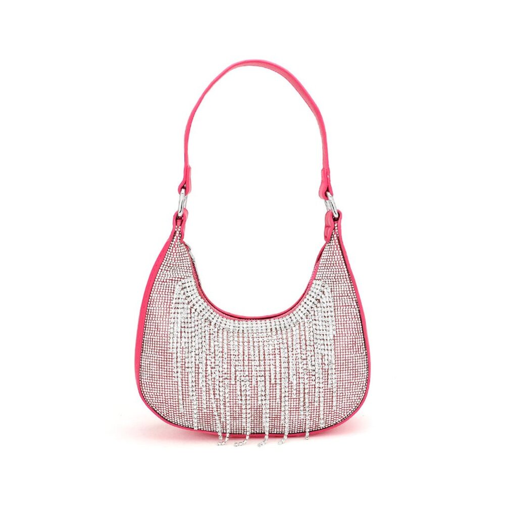 Tigerstars Pink Rhinestone Fringe Evening Shoulder Bag